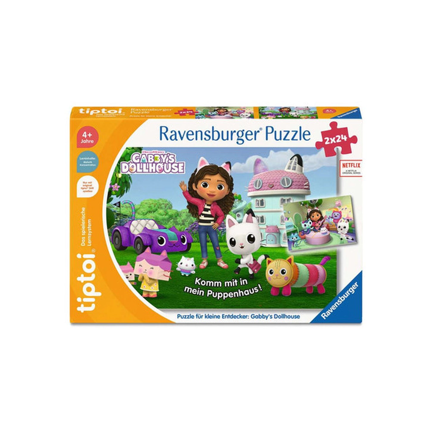 Ravensburger - Gabby's Dollhouse: Komm mit in mein Puppenhaus - TIPTOI Puzzle - 2x24 Teile