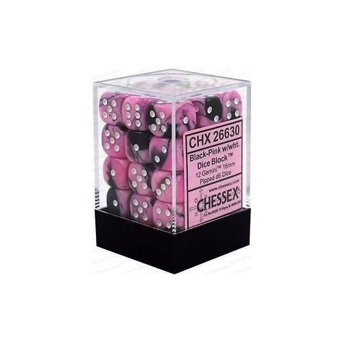 Chessex - Würfelset - Gemini - Black / Pink / White - 12mm d6 Dice Block - 36 Stück