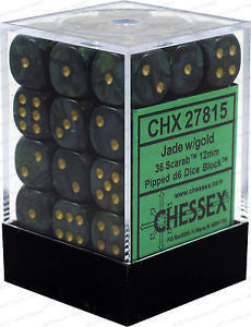 Chessex - Würfelset - Scarab - Jade / gold - 12mm - d6 Dice Block - 36 Stück