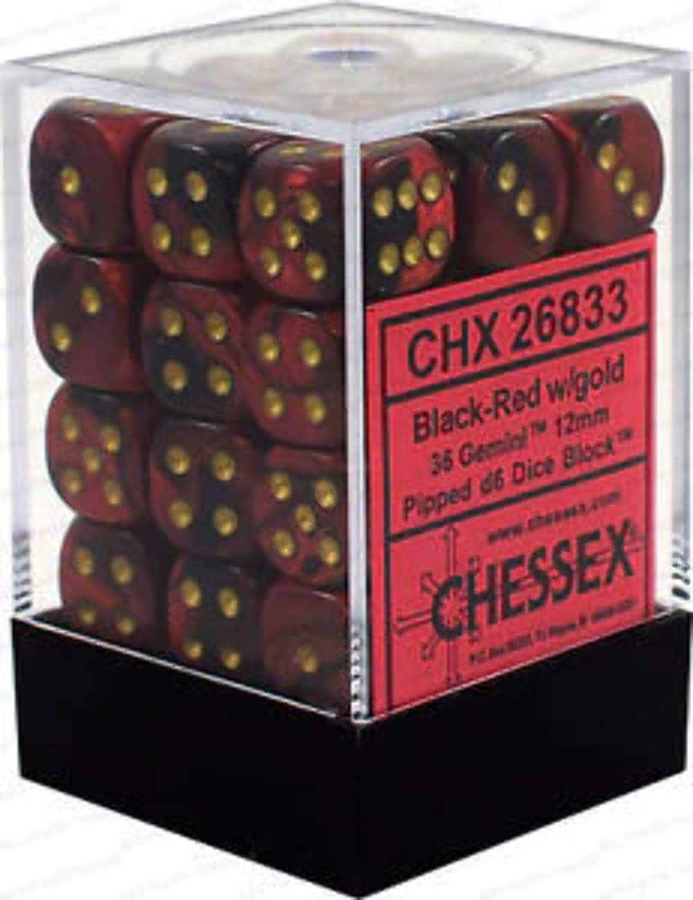 Chessex - Würfelset - Gemini - Black - Red / Gold - 12mm - d6 Dice Block - 36 Stück