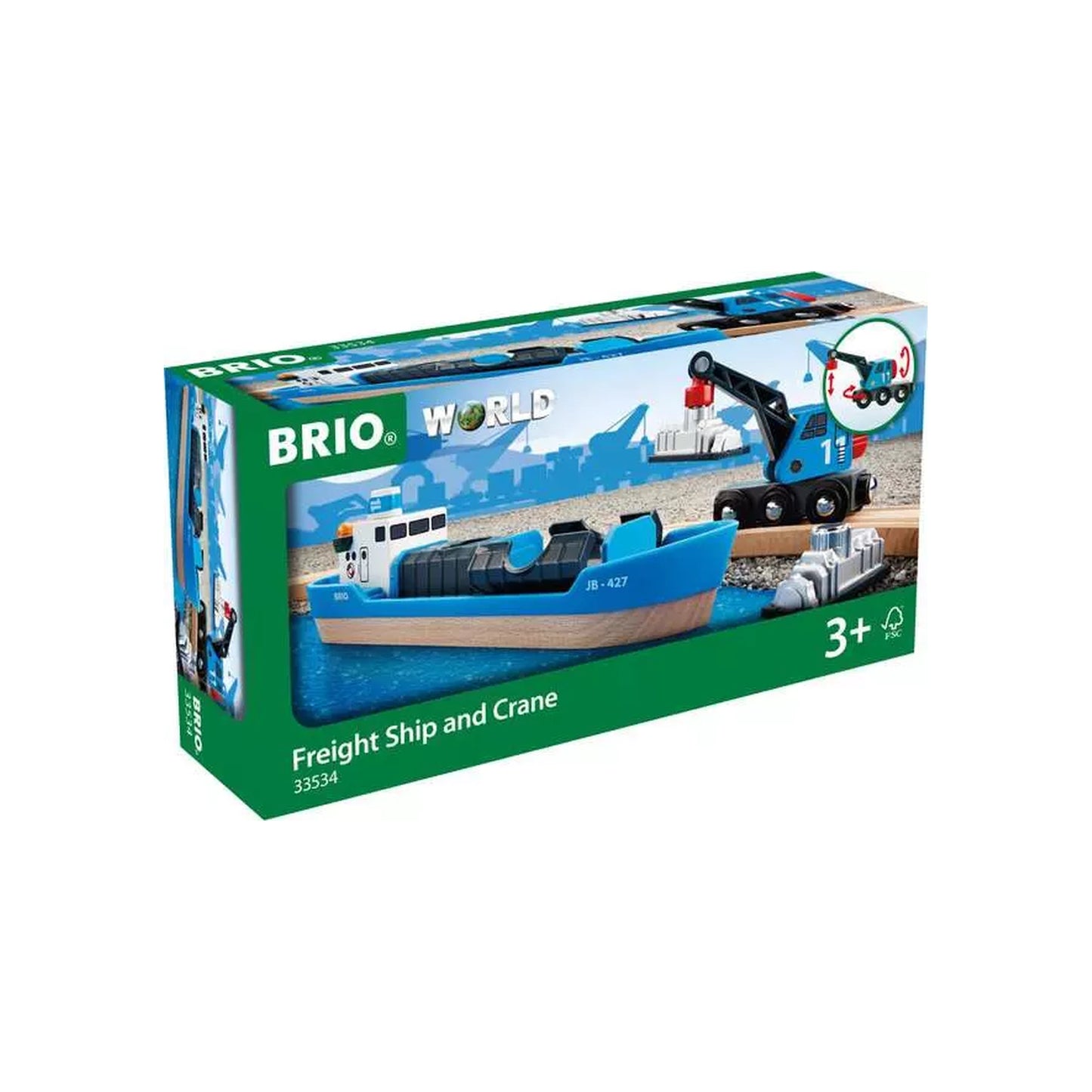 BRIO World - 33534 - Containerschiff mit Kranwagen