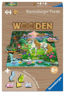 Ravensburger - Märchenhaftes Einhorn- Holzpuzzle 44 Teile- Plus Spielfiguren