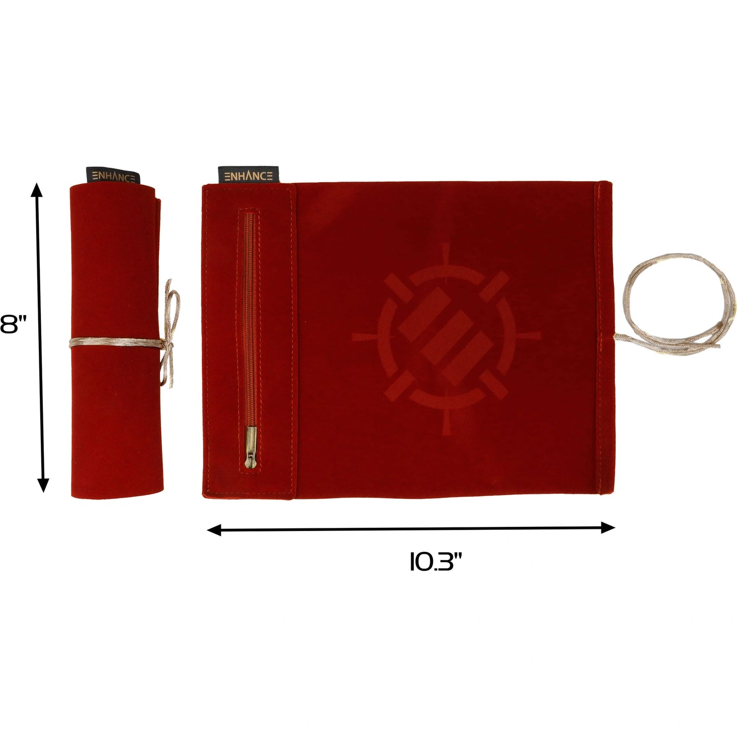 Enhance Gaming - Roll On A Scroll - Dice Case & 7-teiliges Acryl-Würfelset - Rot