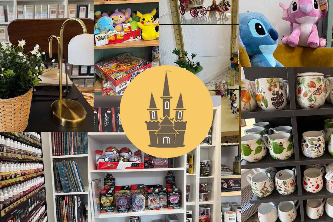 Ein Blick in den frisch eröffneten Feenturm: Sammelkarten, Warhammer, Army Painter, Tee & Zubehör, Kuscheltiere, Merchandise und liebevolle Details – ein Laden, der wächst und lebt.