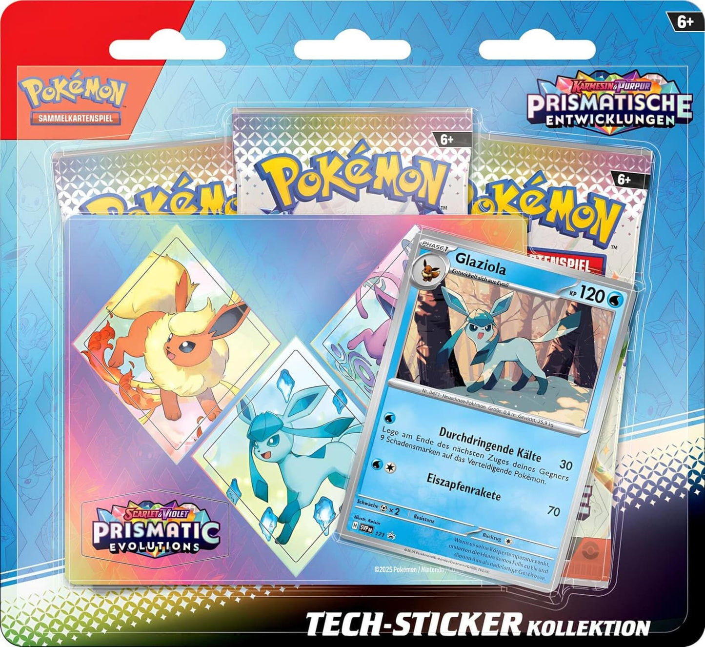 Pokemon - Karmesin & Purpur - Prismatische Entwicklungen - Tech-Sticker-Kollektion (3 Booster) Glaziola - deutsch
