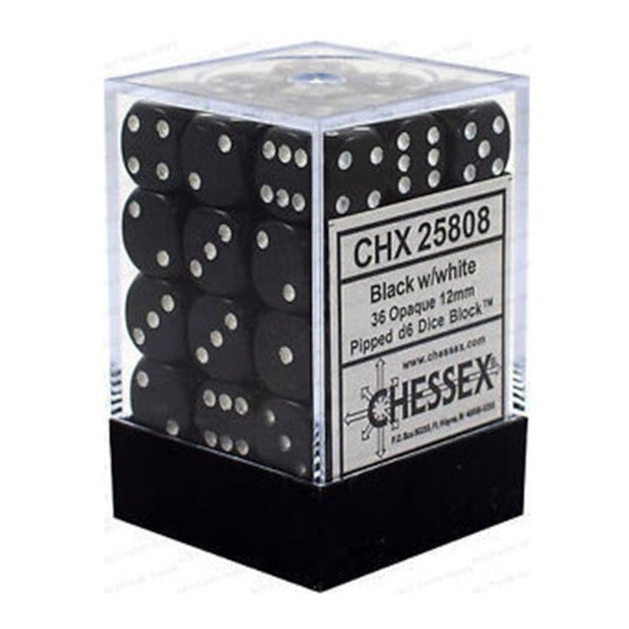 Chessex - Würfelset -  Opaque - Black / withe - 12mm - d6 Dice Block - 36 Stück