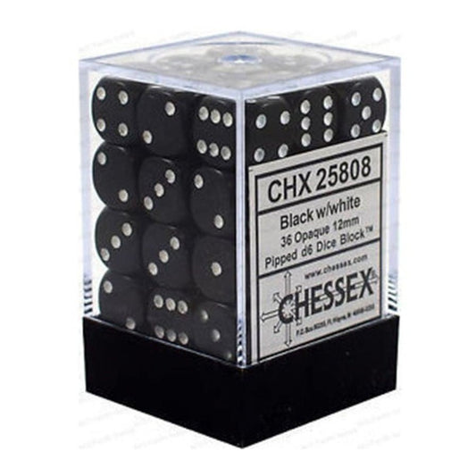 Chessex - Würfelset -  Opaque - Black / withe - 12mm - d6 Dice Block - 36 Stück