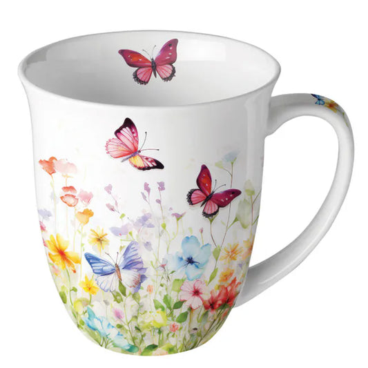 Ambiente - Tasse  0,4 L Schmetterlinge im Feld weiß