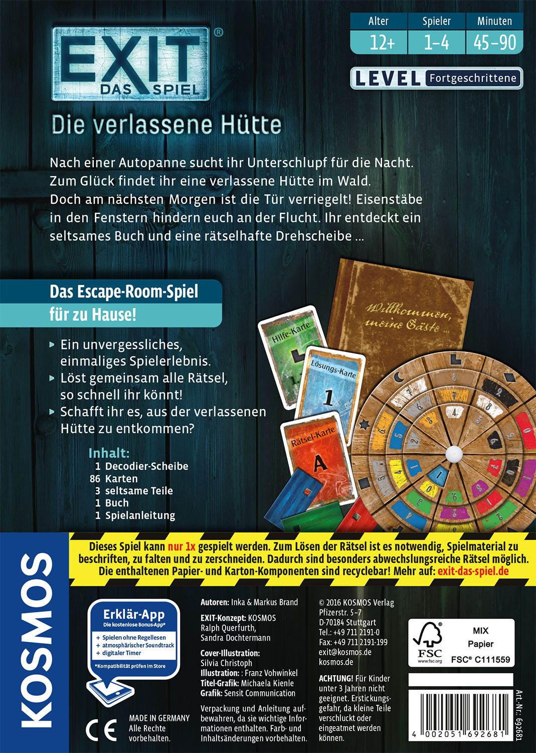 Kosmos - EXIT – Das Spiel: Die verlassene Hütte (Kennerspiel 2017)