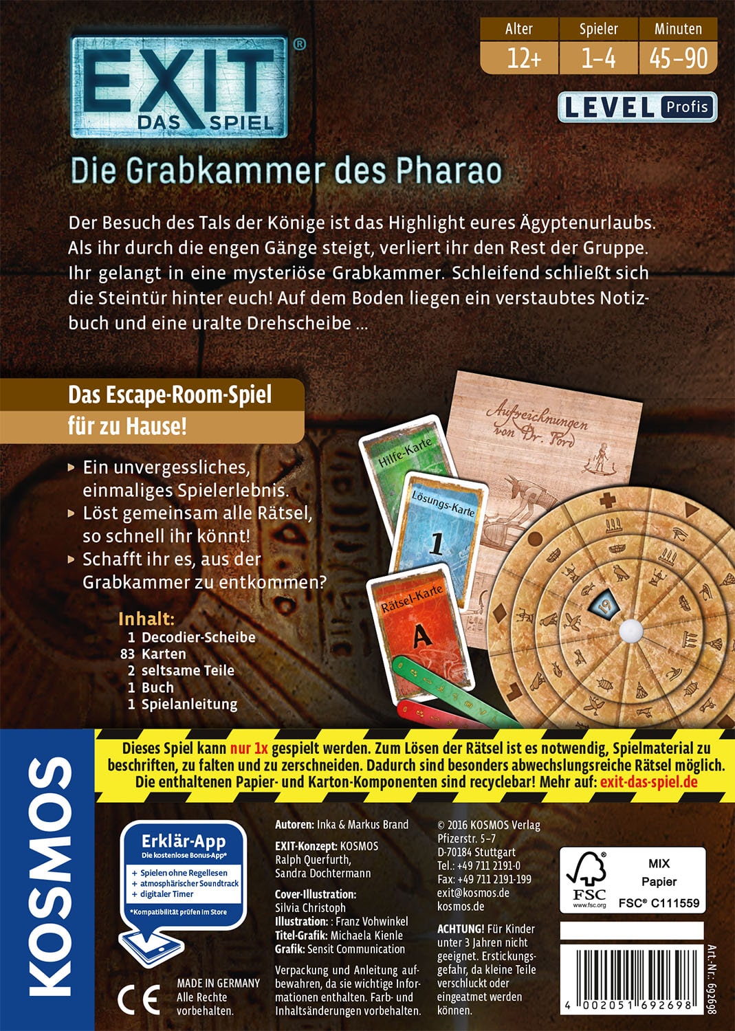 Kosmos - EXIT – Das Spiel: Die Grabkammer des Pharao (Kennerspiel 2017)