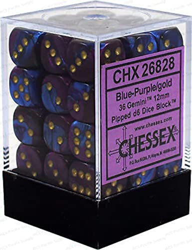Chessex - Würfelset - Gemini - Blue / Purple / Gold - 12mm - d6 Dice Block - 36 Stück