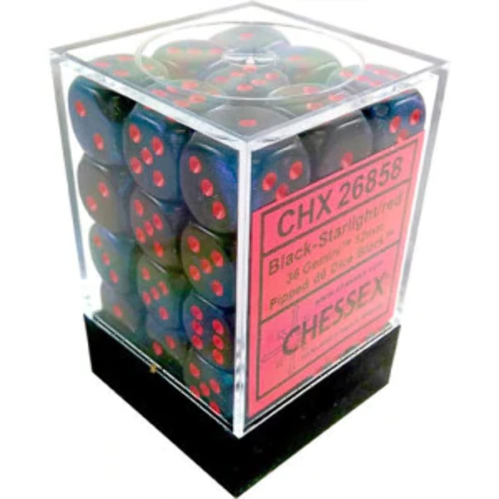 Chessex - Würfelset - Gemini - Black - Starlight / red - 12mm - d6 Dice Block - 36 Stück