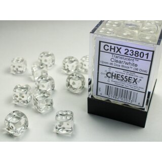 Chessex - Würfelset Translucent Clear/White - 36 Stück