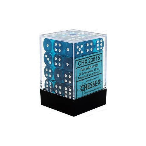 Chessex - Würfelset - Translucent - Teal / withe - 12 mm - d6 Dice Block - 36 Stück