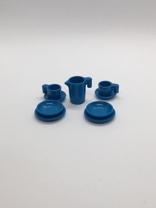 Playmobil 4x Teller mit Tassen und Unterteller und Kanne - blau - C2906