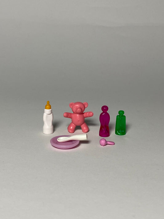 Playmobil rosa Baby Zubehör - Bär - Flasche - Teller - Rassel - 9085