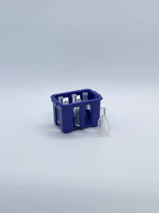 Playmobil blauer Kasten mit 6x weißen Flaschen - A3263