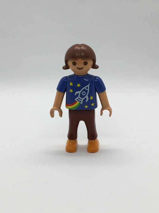 Playmobil Mädchen - blaues T-Shirt mit Raketenaufdruck - Figur - C1926