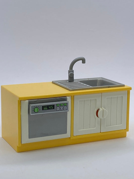 Playmobil Küchenzeile mit Spühle und Spühlmaschine - gelb - Küche - Zubehör - 9351