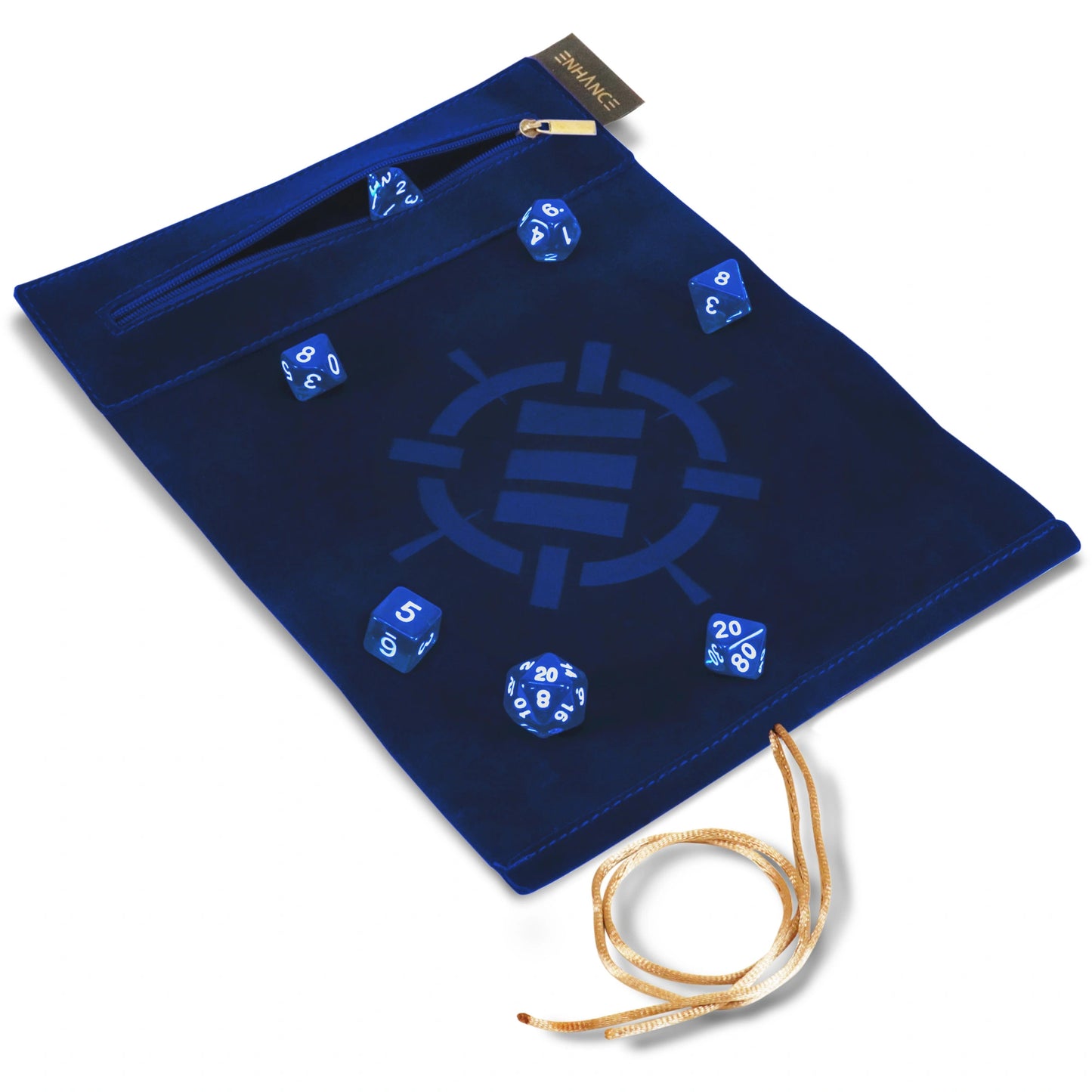 Enhance Gaming - Roll On A Scroll - Dice Case & 7-teiliges Acryl-Würfelset - Blau