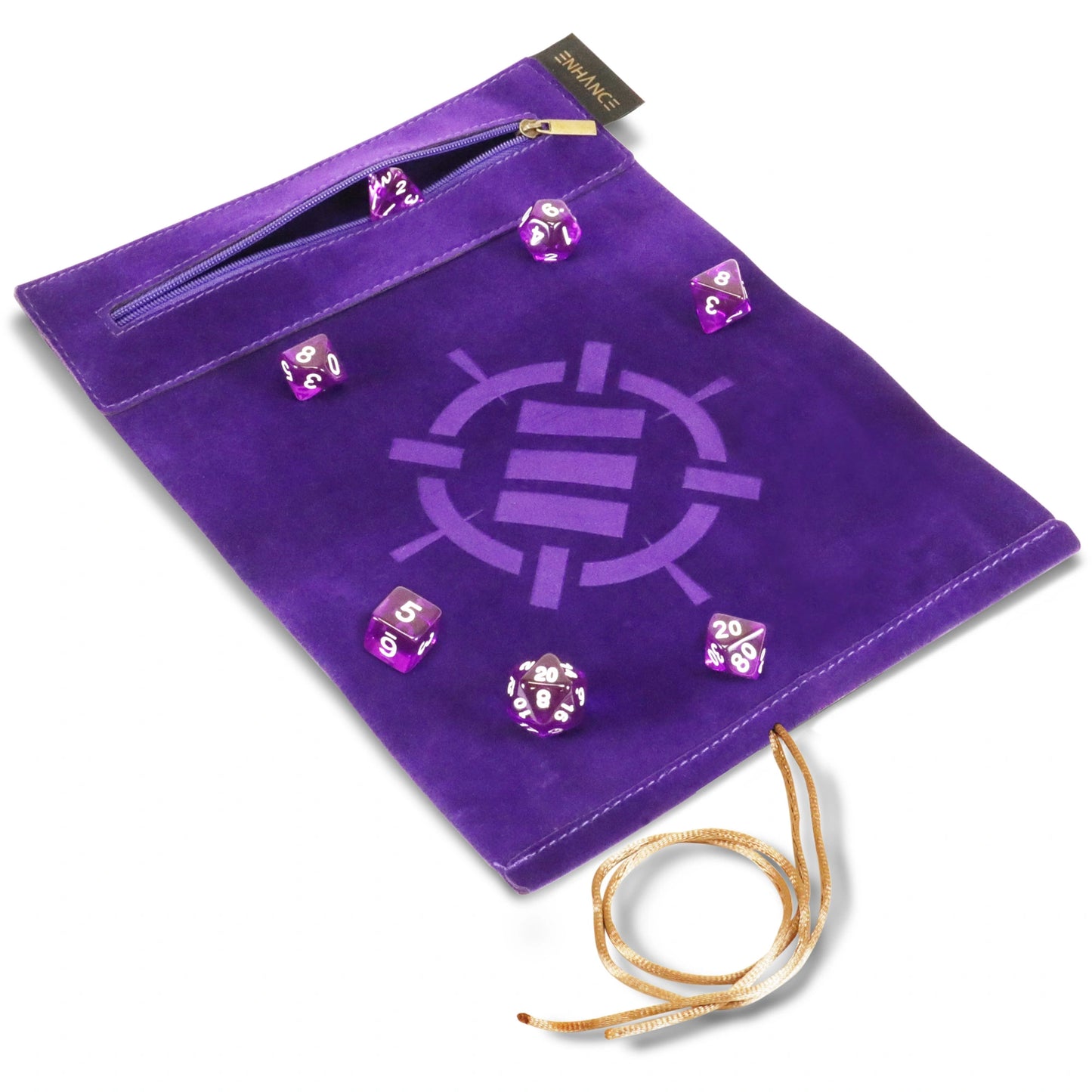Enhance Gaming - Roll On A Scroll - Dice Case & 7-teiliges Acryl-Würfelset - Lila