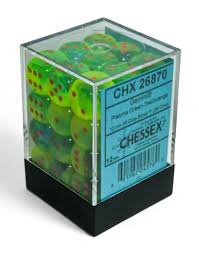 Chessex - Würfelset - Plasma Green / Teal orange - 12mm - d6 Dice Block - Glows in the Dark - 36 Stück
