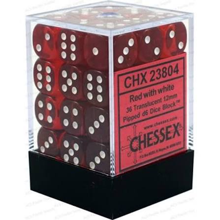 Chessex - Würfelset - Translucent - Red / white - 12 mm - d6 Dice Block - 36 Stück